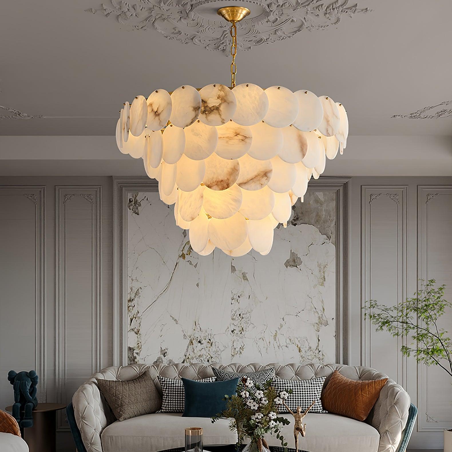 Alabaster Shell Brass Chandelier - YhLamps