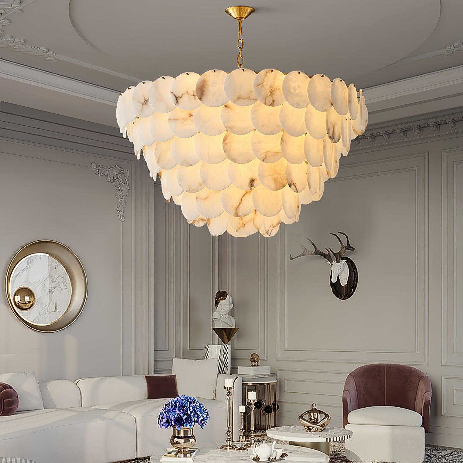 Alabaster Shell Brass Chandelier - YhLamps